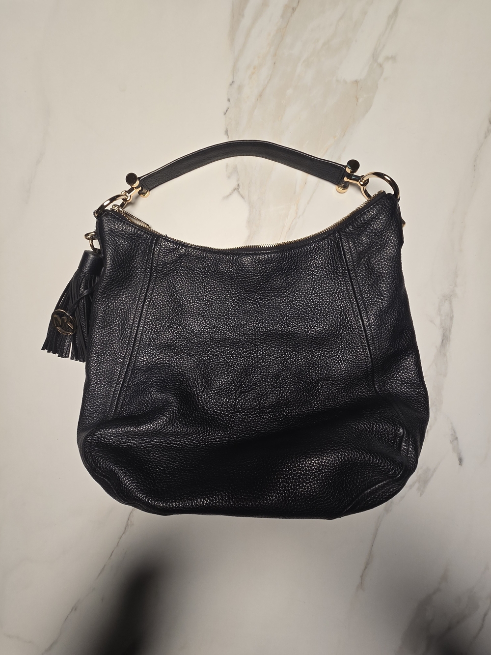 Michael Kors Black Leather Hobo Bag with Tassel